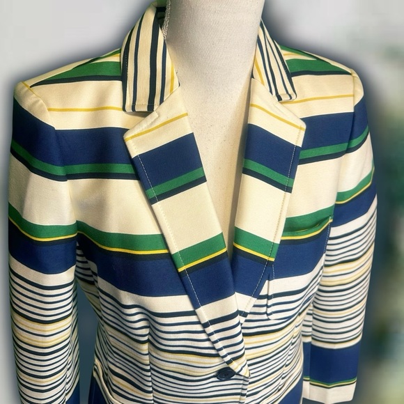 NWOT Tommy Hilfiger ‘3-Pocket’ Ivory & Navy Striped Button Front Blazer Size 8 - Picture 4 of 16